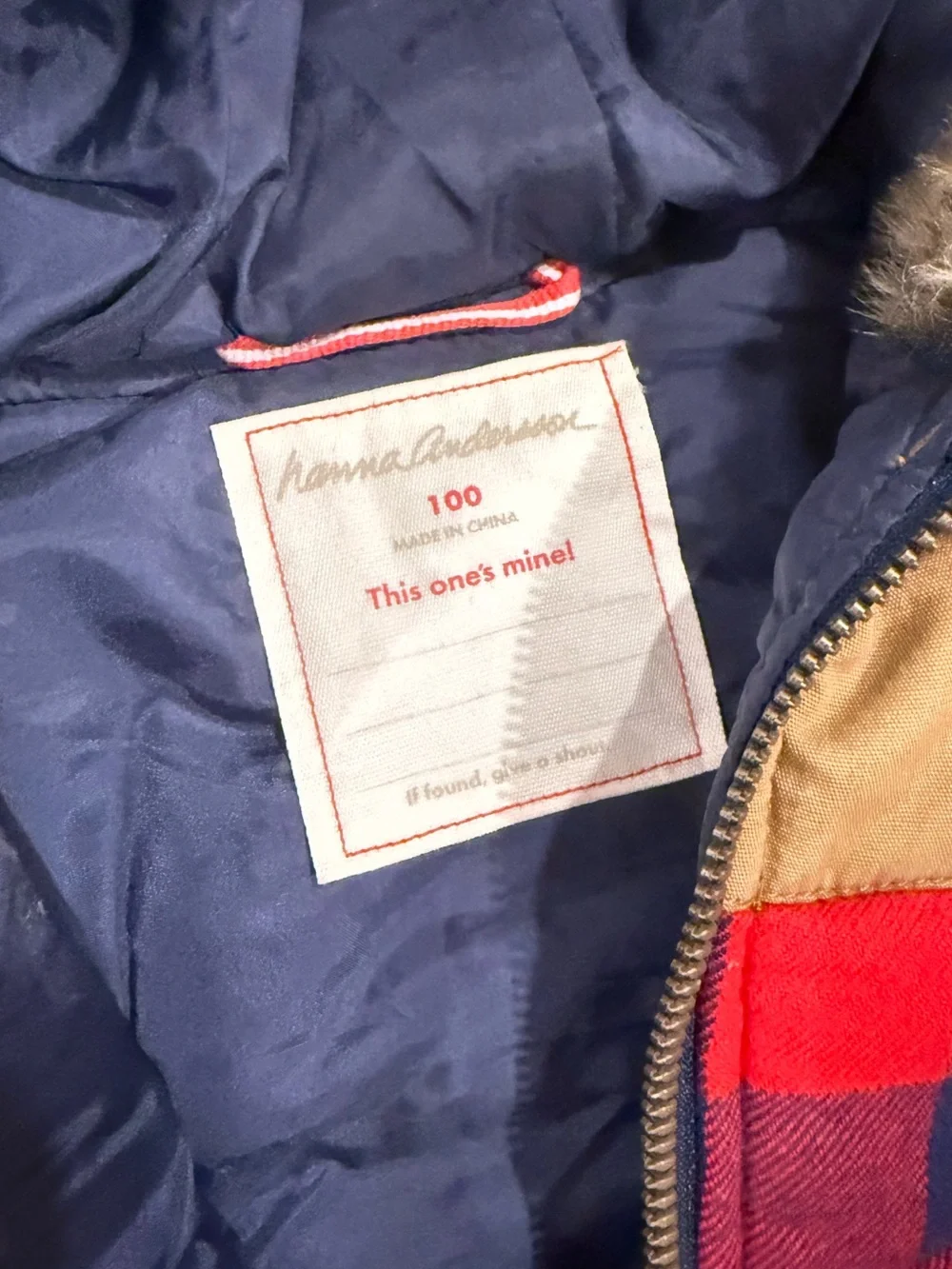 Hana Andersson Navy and Red Plaid Hooded Vest